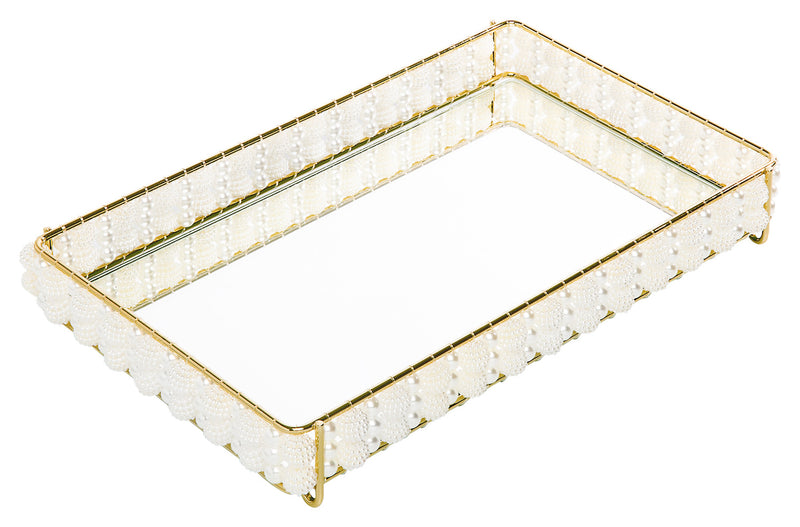 bandeja artesanalle pérola renda - gold 15x25 cm