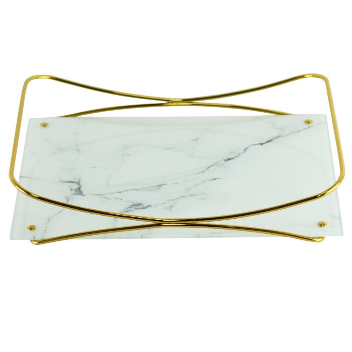 bandeja wings marmorizado branco - dourado 30x40 cm