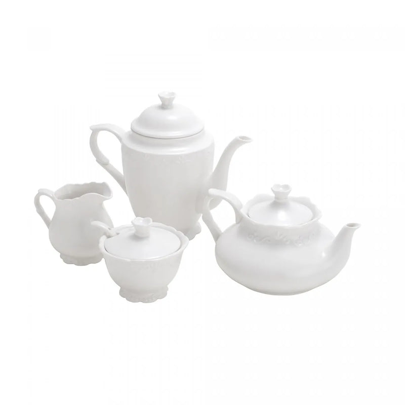 conjunto 4 peças de chá e café de porcelana durable porcelain alto relevo