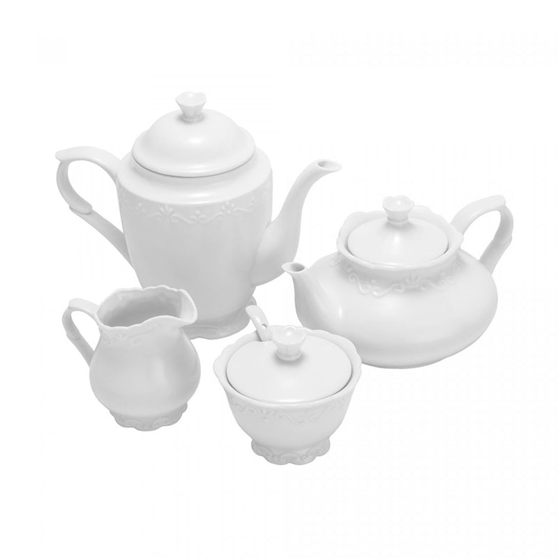 conjunto 4 peças de chá e café de porcelana durable porcelain alto relevo