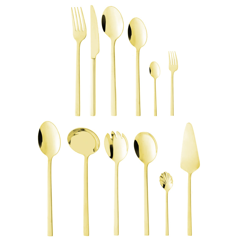 faqueiro 54 peças de aço inox firenze dourado - wolff