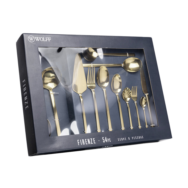 faqueiro 54 peças de aço inox firenze dourado - wolff