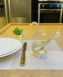 porta colher cisne de metal com 6 colheres prata mod.belle