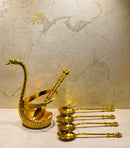 porta colher cisne de metal com 6 colheres dourado mod.amelia