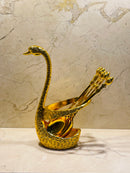 porta colher cisne de metal com 6 colheres dourado mod.amelia