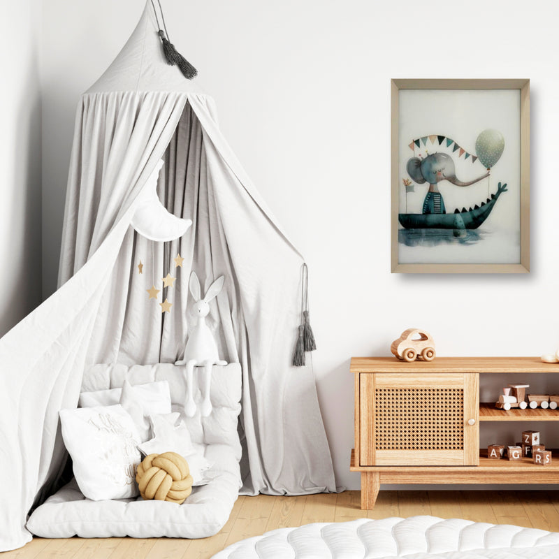 quadro infantil com vidro e moldura - 75x55 cm
