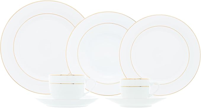 aparelho de jantar 42 peças porcelana fio de ouro mônaco branco