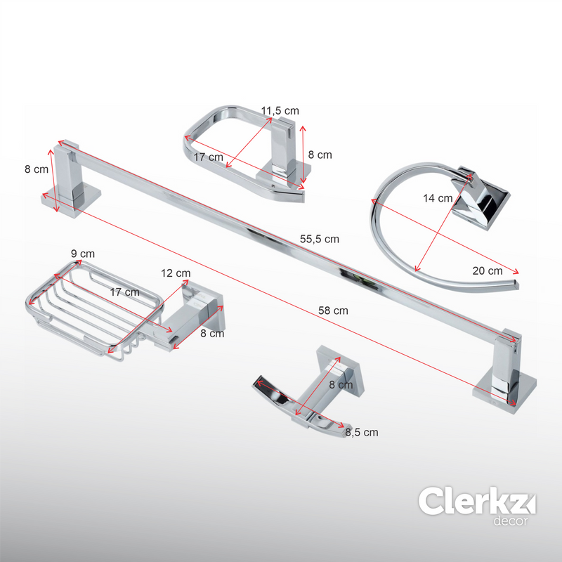 kit de acessórios de banheiro, cromado- 5 peçast