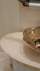 cuba de cerâmica em formato de flor metalizada rosê gold