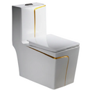 vaso sanitario monobloco quadrado branco com detalhe dourado