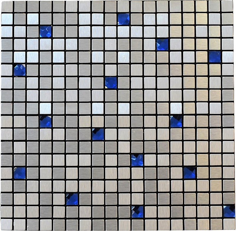pastilha adesiva para revestimento de parede- aço escovado com pedras azuis