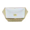 cuba de cerâmica branca com detalhes dourado