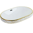 cuba de sobrepor de cerâmica branca com detalhes dourado