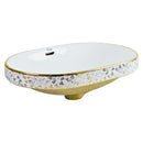 cuba de sobrepor de cerâmica branca com detalhes dourado