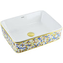 cuba de cerâmica branca com aplicações a laser em mosaico de vidro