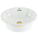 cuba de sobrepor/apoio de cerâmica branca com detalhes dourado