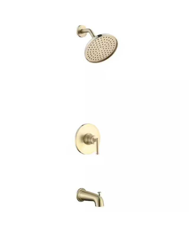 conjunto de ducha com misturador e torneira para banheira dourado