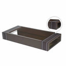 bandeja mdf marrom com detalhe em couro - 31,5x15x4 cm