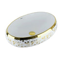 cuba de cerâmica branca com detalhes dourado