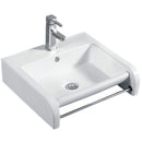 cuba de cerâmica branca com toalheiro de inox embutido