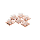 conjunto 6 xícaras de vidro p/ chá com pires veneza rose gold- 180ml
