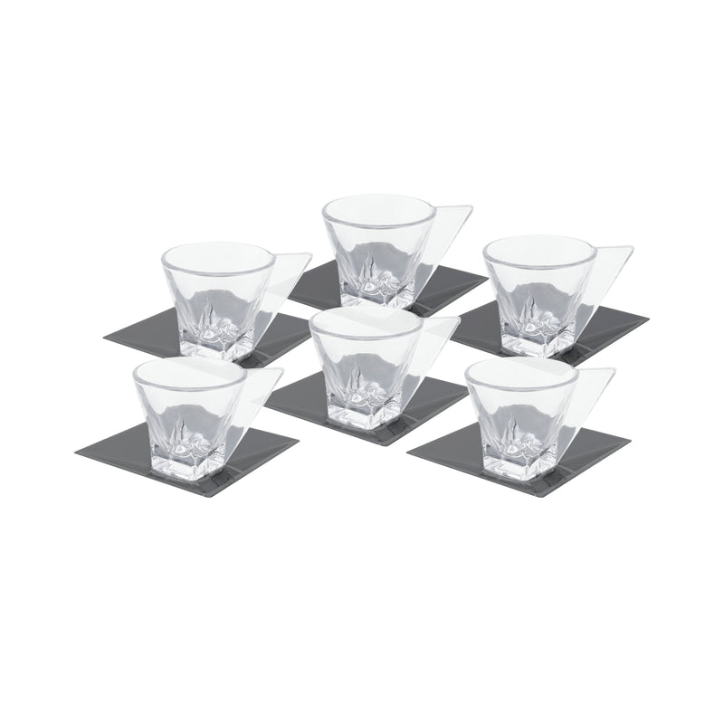 conjunto 6 xícaras de vidro p/ café com pires veneza black- 70ml