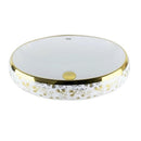 cuba de cerâmica branca com detalhes dourado