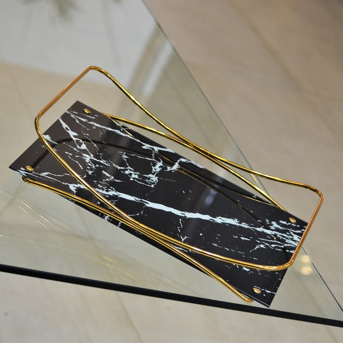bandeja wings marmorizado preto - dourado 30x40 cm