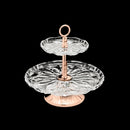 prato duplo cristal p/doce c/pé e puxador rosê louise