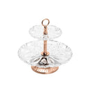 prato duplo cristal p/doce c/pé e puxador rosê louise