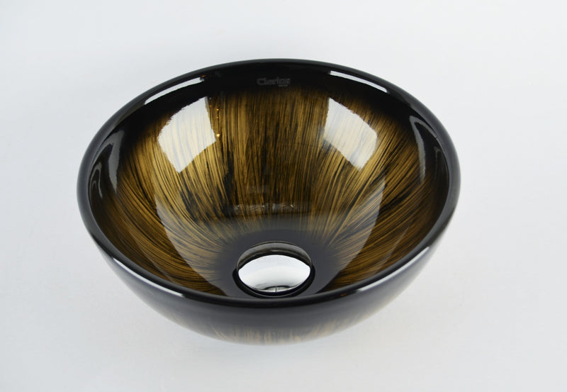 cuba de cerâmica preta com detalhe bronze