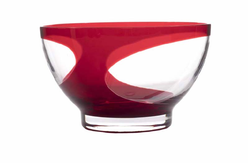 saladeira transparente em acrilico e vermelho