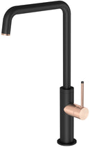 misturador monocomando para cozinha black matte e rosê gold