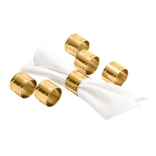 conjunto 6 peças anéis de aço p/ guardanapos elegance dourado