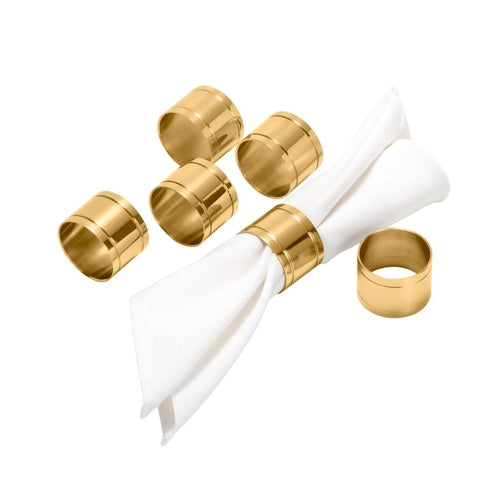 conjunto 6 peças anéis de aço p/ guardanapos elegance dourado