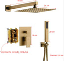 conjunto de ducha com misturador e ducha manual dourado