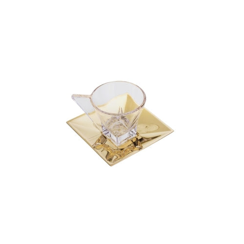 conjunto 6 xícaras de vidro p/ café com pires veneza dourado- 70ml