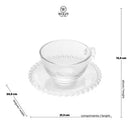 cj 4 xícaras chá cristal de chumbo c/ pires pearl 180ml