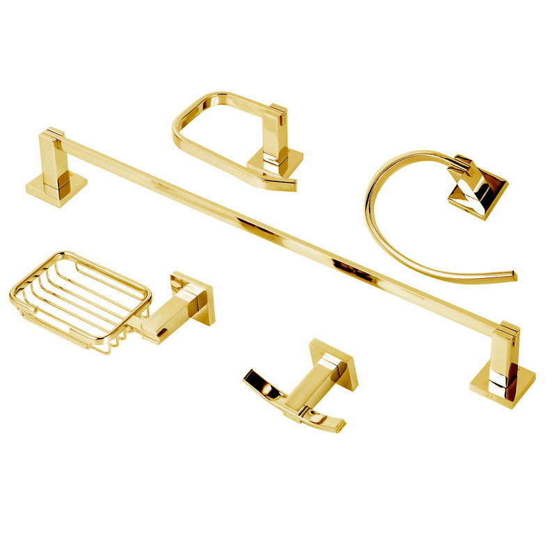 kit acessórios de banheiro, metal dourado - 5 peças